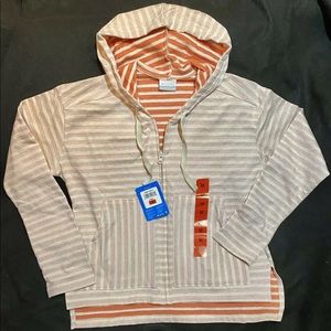 Columbia Girls Striped Beige Orange Hoodie Poncho Tunic Medium, BNWT